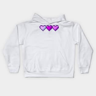 Purple Row of Hearts Pixel Art Kids Hoodie